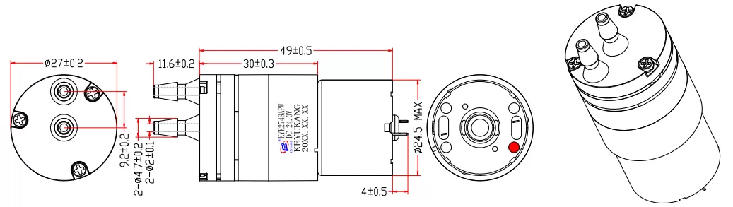 Specification of 2748APW Micro Diaphragm Water Pump