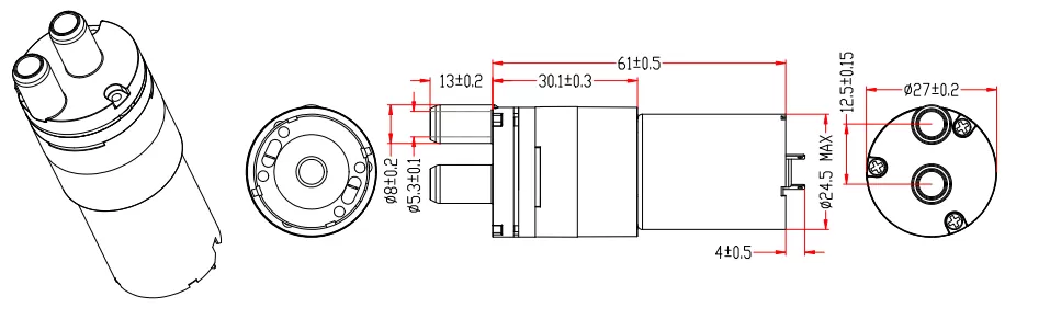 Specification of 27BPW-A Micro Diaphragm Water Pump