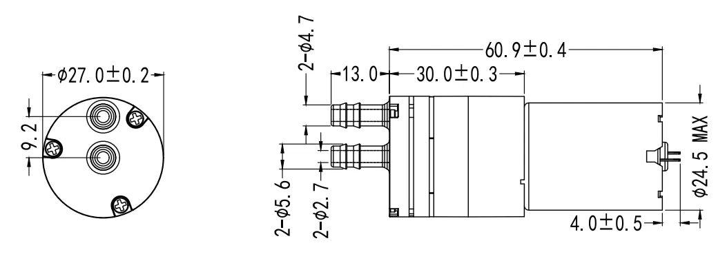 Specification of 27EPW Micro Diaphragm Water Pump