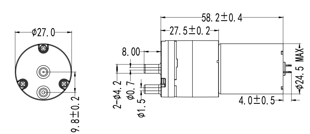 Specification of 27VPM Micro Negative Pressure Pump/Miniature Vacuum Pump