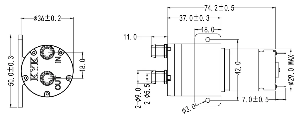 Specification of 36BPW Micro Diaphragm Water Pump