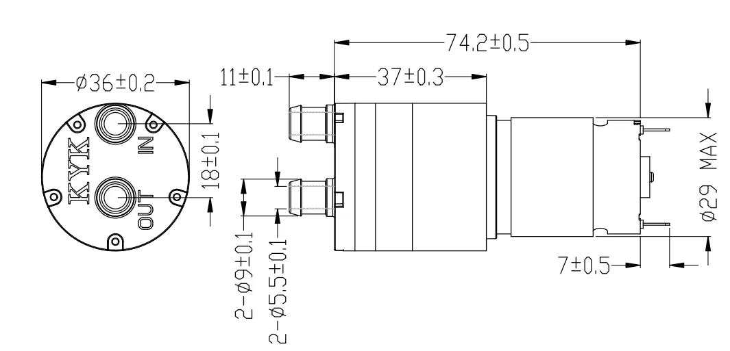 Specification of 36CPW Micro Diaphragm Water Pump